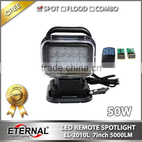 7in 50W Wireless Remote Led Spot Light for ATV UTV SUV Offroad Motorcycle Powersports 4x4 Racing Vehicles Marine Boat