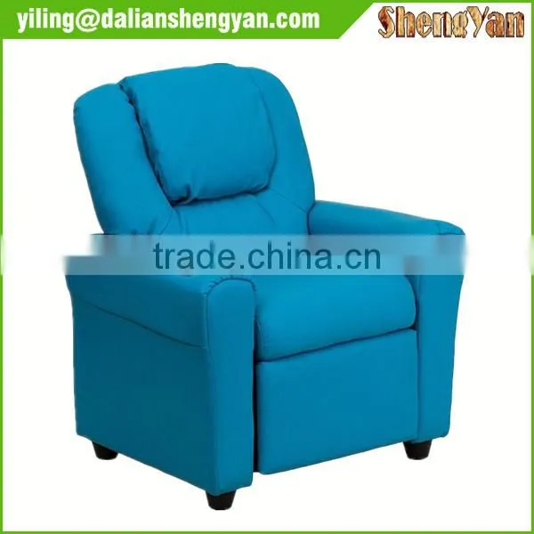 Contemporary Light Blue Kids Recliner With Cup Holder and Headrest photo-2