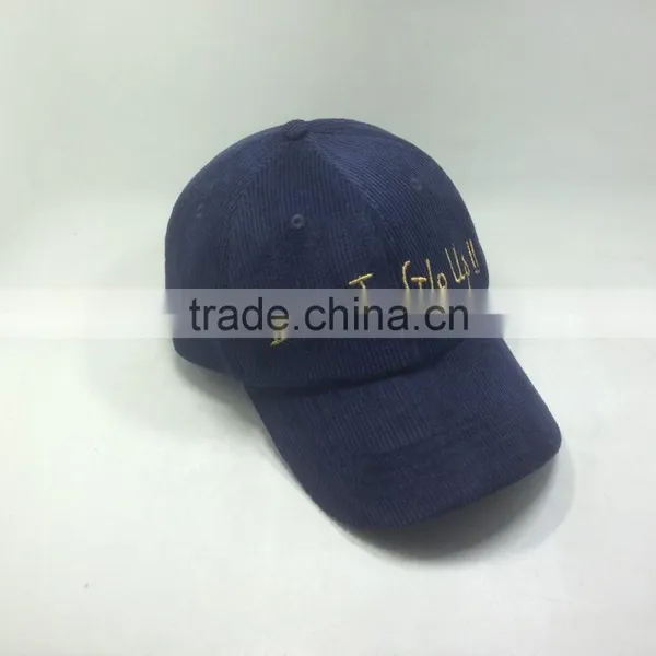 100% Corduroy Fabric Dad Cap Gold Metal Thread Embroidery Baseball Hat photo-4