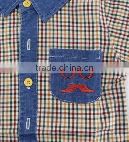 2016 New Design Boy's Short Shirt /100% Cotton Paid Shirt/embroidered photo-3