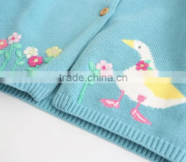 12gg Hand Embroidery Knitted Baby Girls Cotton Cardigan photo-5
