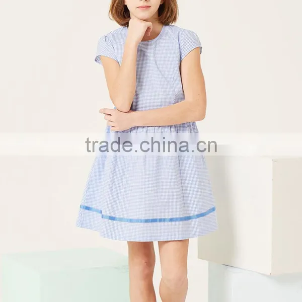 2017 Summer New Children's Cotton School Girl Belted Plaid Dress photo-3