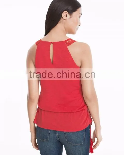 MGOO Hot Selling Girls Sexy Sleeveless Top Sewn With Lace Modern Women Fashion Tops photo-3
