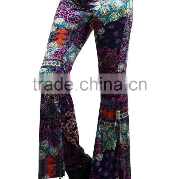 MGOO 2017 Custom Print Velvet Floral Print Bottom Leggings High Waist Flare Leg Opening Fashion Pants photo-4