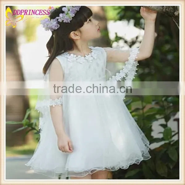 Medium Length Short Sleeves Anti Wrinkle Girl Chiffon Wedding Dress Uses Children Clothing photo-2