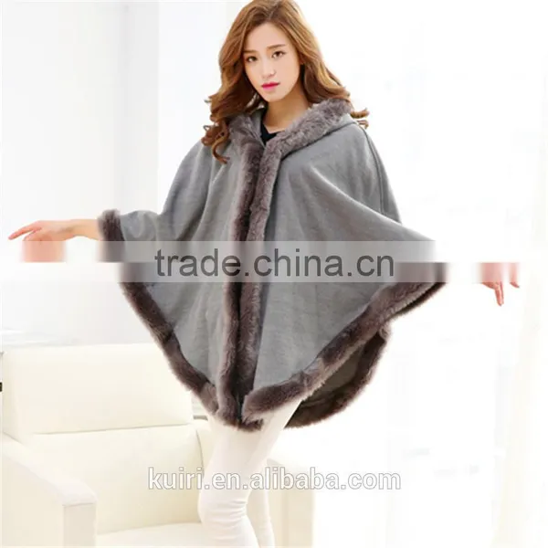 New Winter Warm Elegant Faux Mink Collar Fur Hooded Cape Plaid Sleeveless Women Coat photo-5