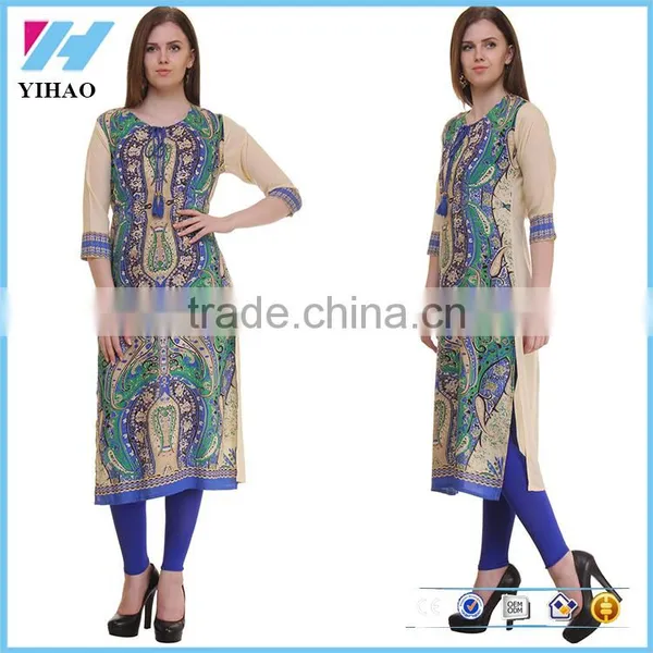 Latest Clothing Printed Long Rayon Kurti Designs