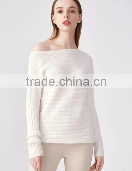 Factory Wholesale Wide Neck Cotton Knit Pattern Pullover Sweater Design for Women photo-2