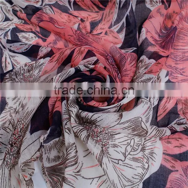Voile Scarves & Wraps Rectangle Multicolor Flower Scarf Custom photo-2