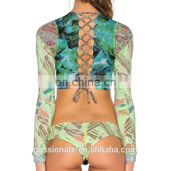 Printed Lace-up Back Sun Protection Rash Guard photo-4