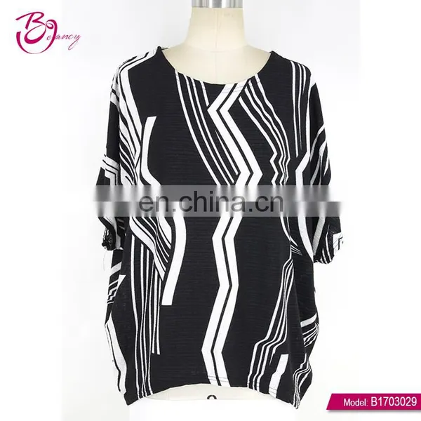 Asymmetric Stripe Cheap Latest Design Ladies Loose Summer Tops photo-3