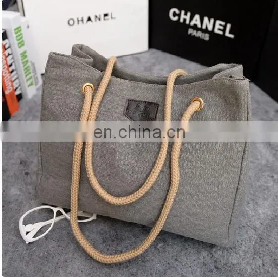 Korea Fashion Shoulder Bag Linen Cotton Ladies Handbag With Hemp Rope In Stock photo-4