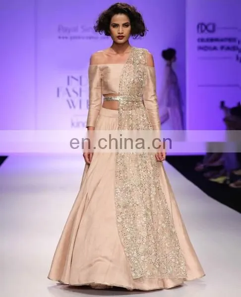 Rose Blush Lengha With Leather Applique Waist Belt