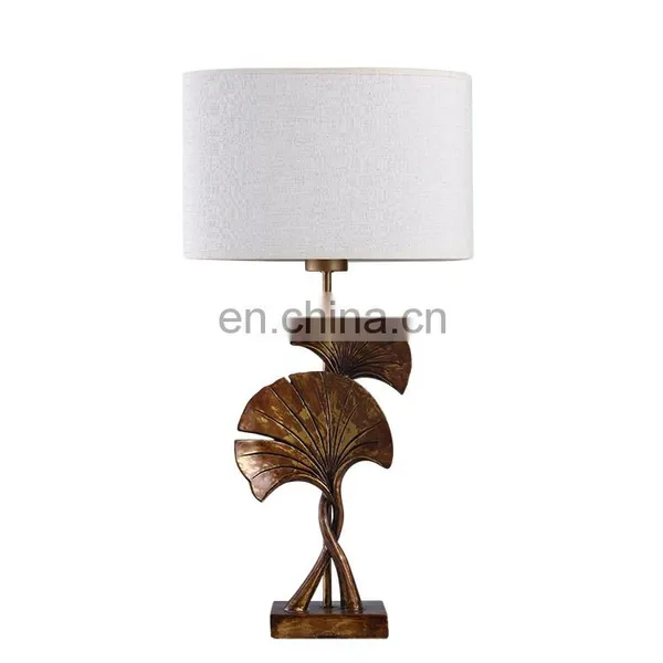 Japanese Style Hotel Decor Lights Resin Ginkgo Leaf Shape Bronze Custom Vintage Nightstand Lamps photo-2