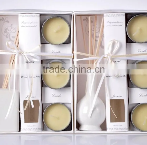 Scented Clay Rattan Stick Flower Reed Diffuser With 3 Pcs Candles photo-2