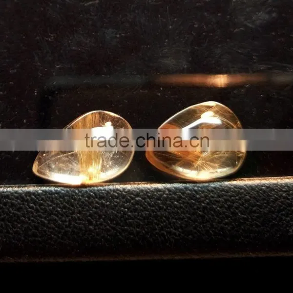 Rutile Quartz Cabochon Gemstone / Yellow Rutile Cabs Stone / Wire Wrapped Pendant photo-2