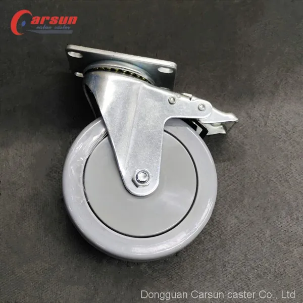 Medium Castors 5 Inch Grey TPR Silent Caster Swivel Caster Wheel With Brake