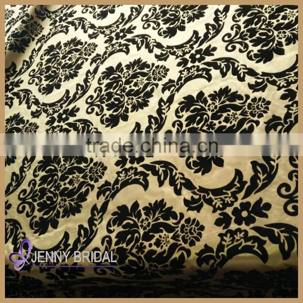 TC042B Gold Black Flocking Damask Taffeta Tablecloths Flocking Fabric photo-2