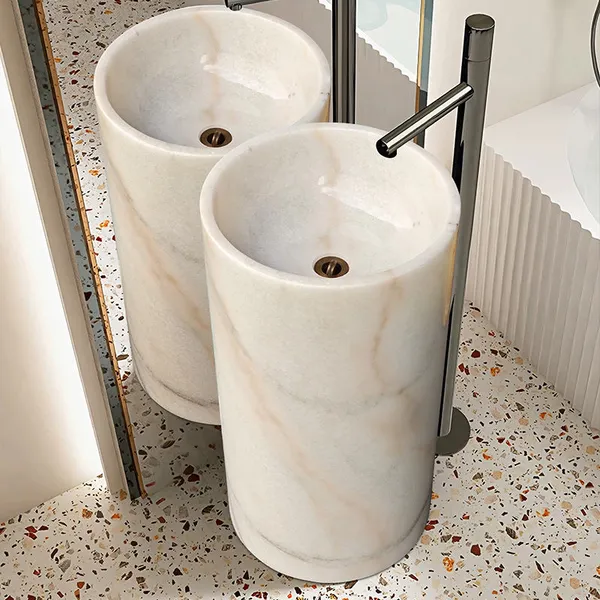 Factory Production Luxury Marble Colored Sink Round Shape Modern Stand Single Bathroom Pedestal Basin Pedestal Sink Polished photo-2
