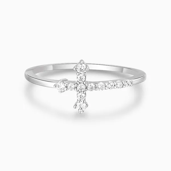 Shining Star Jewelry Simple Style 925 Sterling Silver Zircon Cross Ring Women