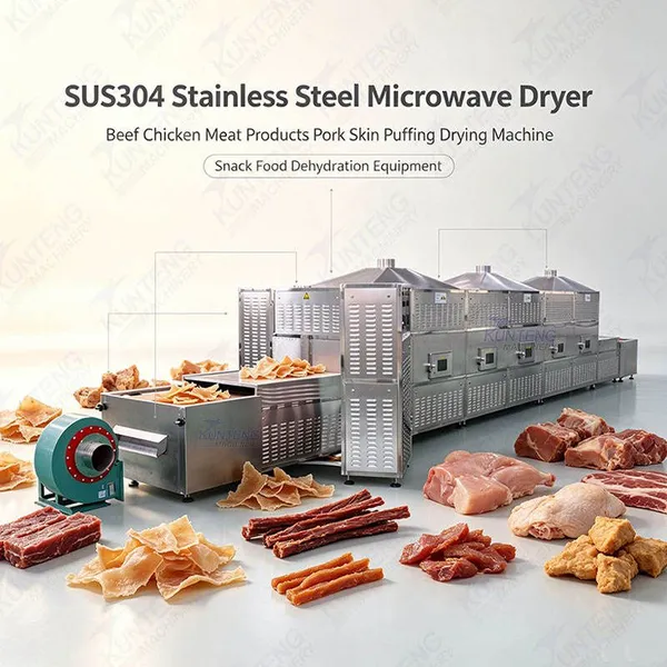 Stainless Steel Microwave Dryer for Beef Chicken Meat Products Pork Skin Puffing Drying Machine Snack Food Dehydration Equipment EPC