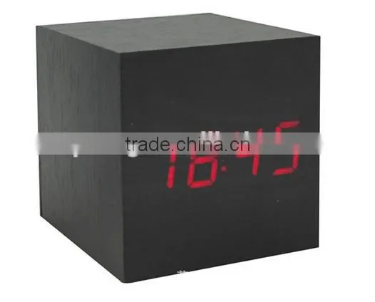 Cube Wooden LED Alarm Clock Despertador Temperature Solids Voice Control LED Display Electronic Desktop Digital Clocks Calendar photo-2
