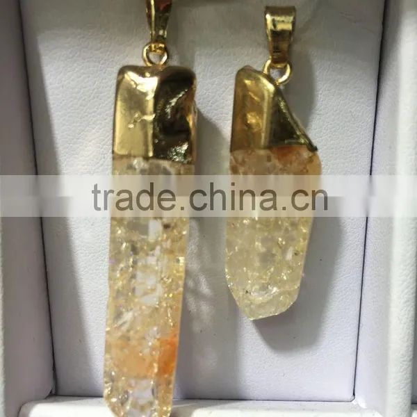 2016 Gold Covering Crack Crystal Pendant Necklace Aquamarine Citrine Rose Quartz Clear Green Natural Crystal Necklace For Women photo-3