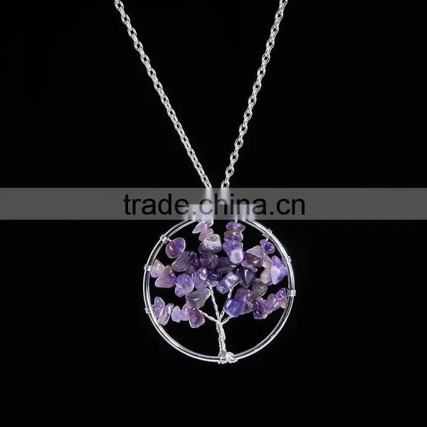 2016 Nature Stone Chakra Necklace Handmde Tree of Life Pendant Neckalce SMJ0170 photo-3