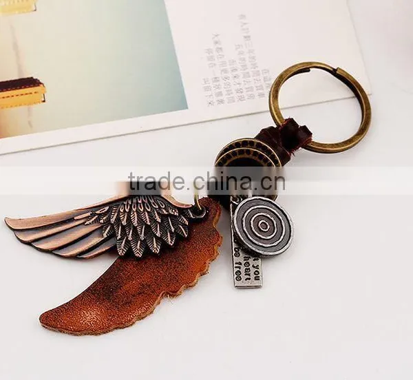 Custom Made Leather Keychain Genuine Leather Keychain With Metal Wing photo-3