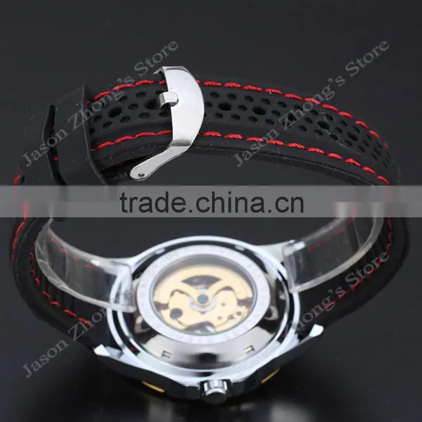 New WINNER Hollow Engraving Skeleton Casual Design Black Golden Case Rubber Strap Watches Men Luury Brand Automatic Watches photo-5