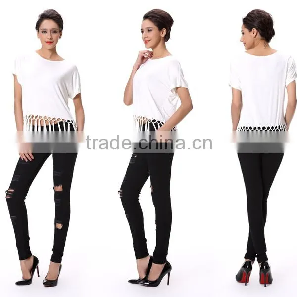 Wholesale Womens Short Sleeve White Blank T Shirt 100% Rayon photo-4