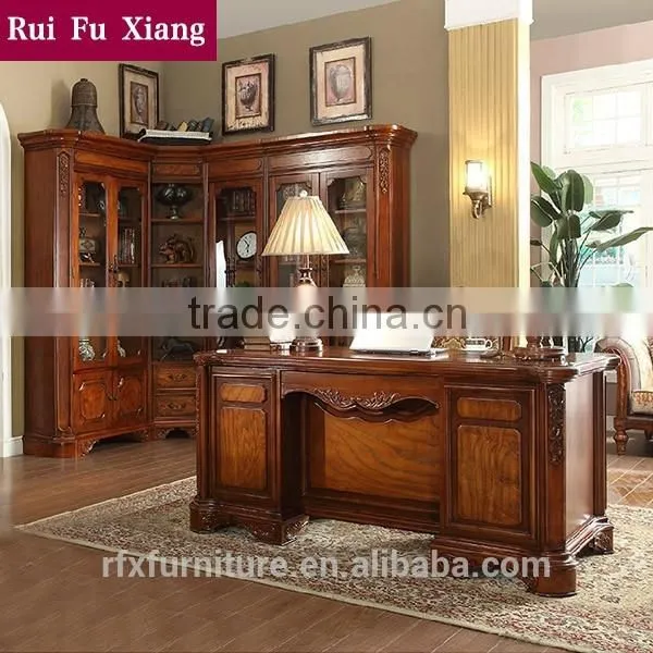 American Style Wooden Bookshelf Combination Sideboard With Glass Door and Handmade Carving AI-202 photo-2