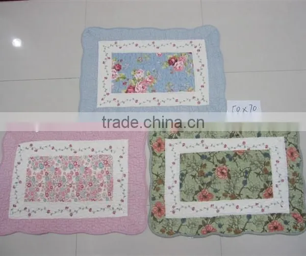 Shabby Chic Blue Floral Patchwork Quilted Cotton Bedroom Bath Floor Mat Rug photo-2