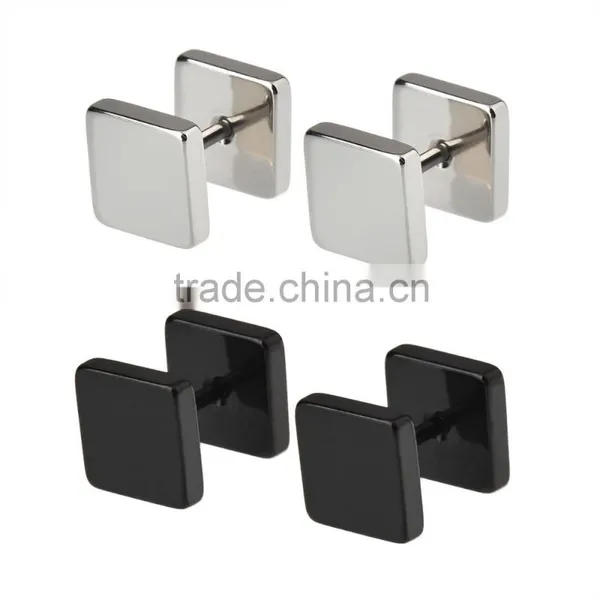 2 Pairs Faux [Fake] Cheater Style Steel 18G Square Plug Look Earlet Standard Earrings
