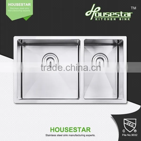 R10-3219 New Product High Quality Undermount Double Bowl Handmade Stainless Steel Kitchen Wash Sink photo-2