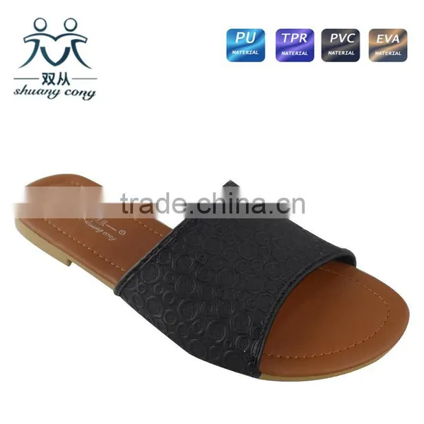 Malaysia Simple Style Hot Sale Summer Autumn PU Indoor Flat Slipper for Women photo-3