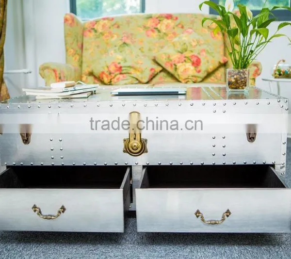 Aviator Coffee Table Riveted Aluminum Metal Modern Design photo-2