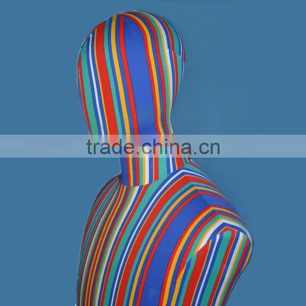 Articulated Male Dress Form With Half-Leg -- Striped Linen Mannequin photo-2