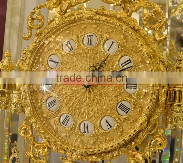 Royal Palace Italy Antique 24K Gold Plated Bronze Floor Clock, Brass Mounted Crystal and Marble Grandfather Floor Clock photo-4