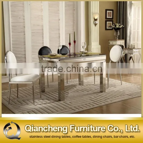 Glass Top Stainless Steel Legs Extendable Dining Table photo-3