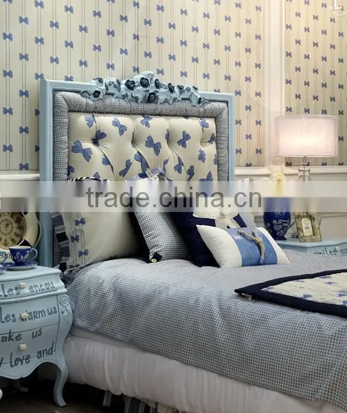 European Style Classic Design Boys Light Blue Children Wooden Carved Cloth Art Cot Bed - BF07-70356 photo-2