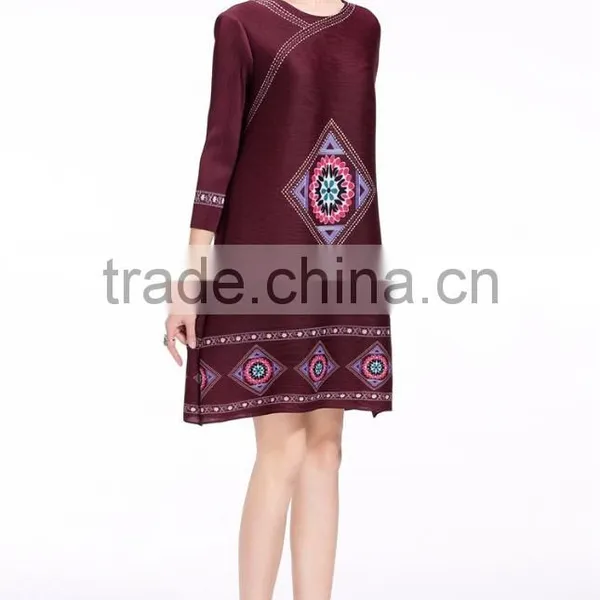 Half Sleeve Women Faddish Loose Printed Crumple Dress photo-4