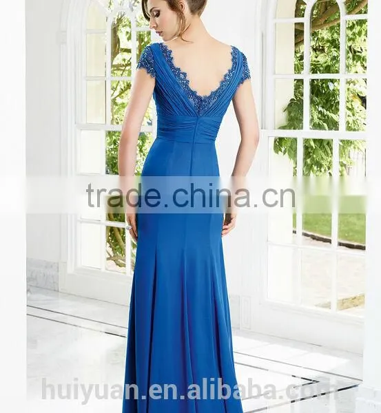 Elegant Deep v Neck Full Length Short Sleeve Wedding Gown photo-2