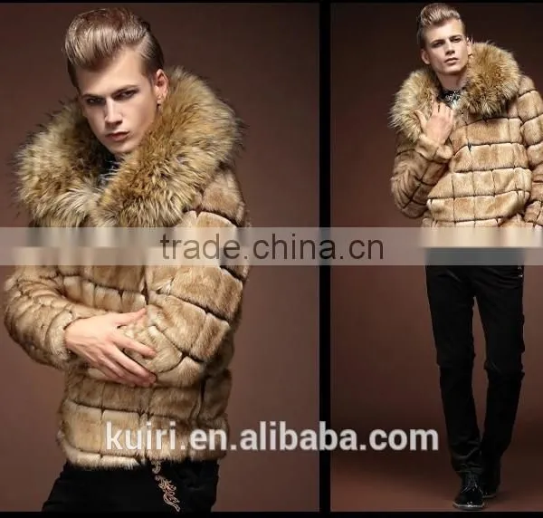 Super Quality Man's Fox Fur Coat With Raccoon Fur Collar Jackets Printed Man's Faux Fur Jackets Short Coat photo-5