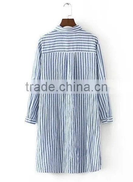 Runwaylover EY2325B Simple Fashion Style Casual bf Shirt Lady Long Sleeve Striped Blouse photo-2