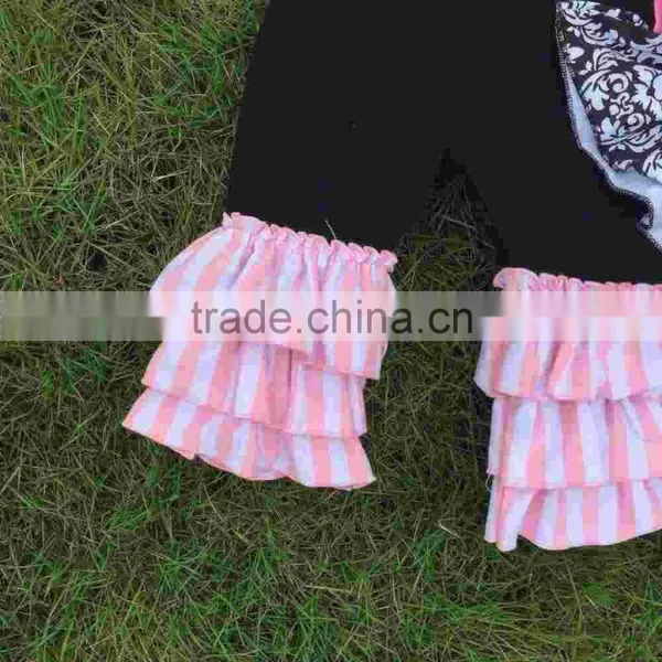 WHOLESALE Girls-boutique-remake-clothing-sets Girls Ruffle Capri Sets Girls Damask Rose Capri Sets With Necklace and Headband photo-2