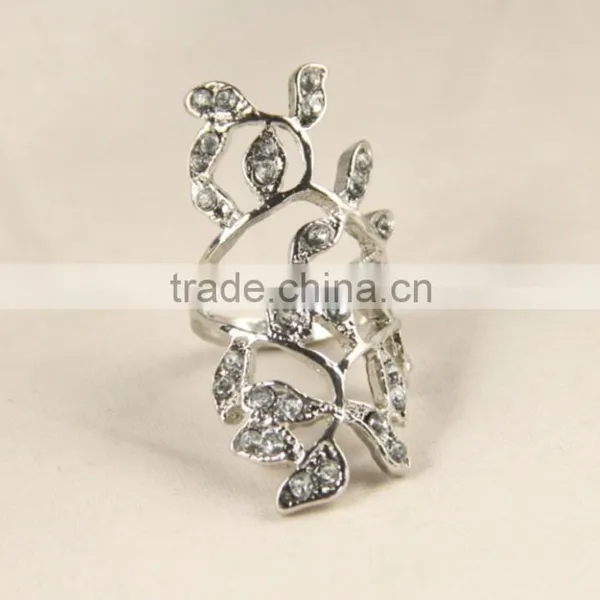 Gold Silver Crystal Rhinestone Hollow Leaf Midi Finger Knuckle Rings Jewelry photo-2
