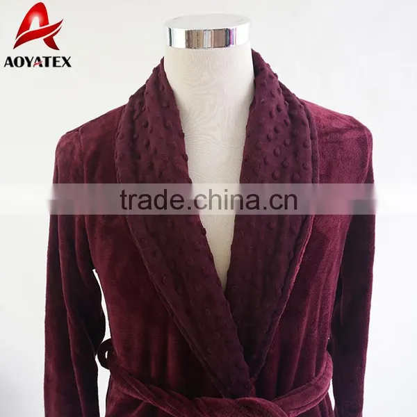 Hot Selling Minky Collar Soft Flannel Fleece Long Bathrobe Gown photo-3
