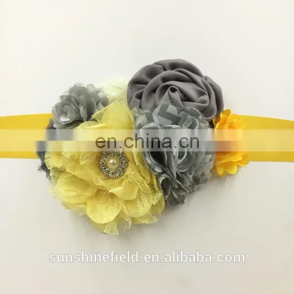 Grey&Yellow Combo Sash Satin Flower Sash Maternity Sash Boy Photograpy Prop photo-3