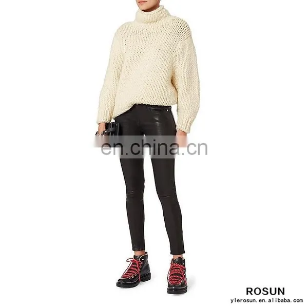 100% Manhand Chunky Knitted Turtlenck Long Sleeves Sweater In White photo-3